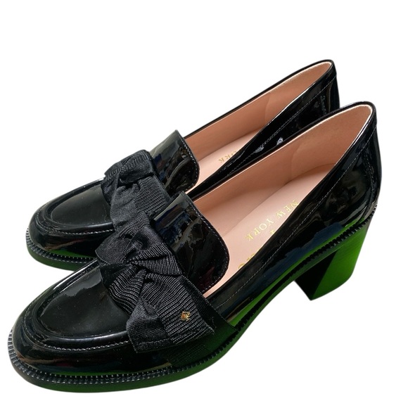 Kate Spade New York Shoes - Kate Spade Leandra Heel Black Patent Loafers with Bow Accent